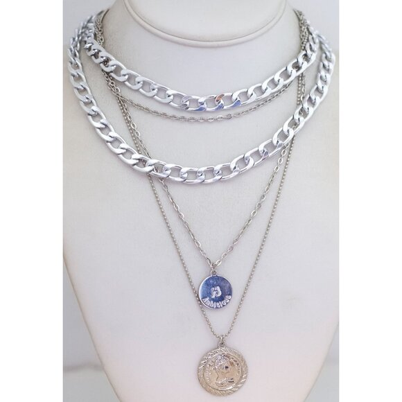 16 inch, Vintage Pendant Silver Tone Multi Chains Multistrand Necklace - B17 - Picture 2 of 3